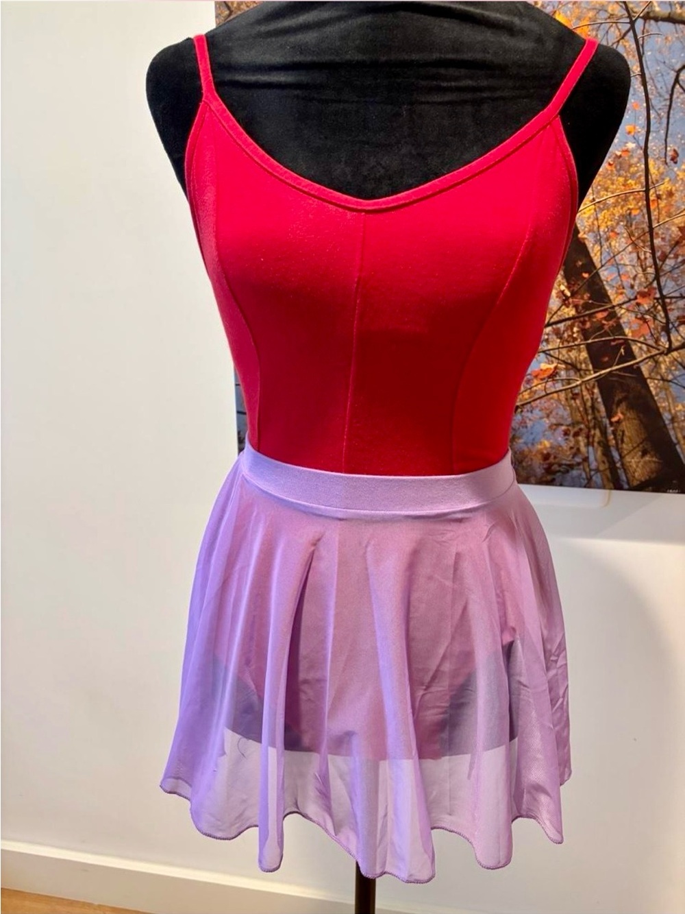 Red Tank Bodice with Lavender Flared Skirt Women’s Skirt Set